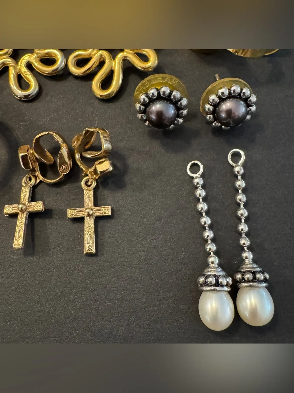 Vintage Costume Earring Lot Gold Tone Faux Pearl Clip On Pierced Dangle